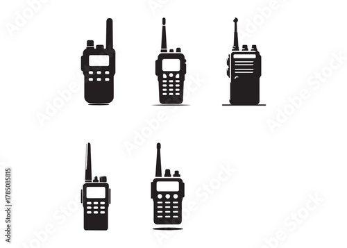 walkie talkie vector logo silhouette, military radio logo icon silhouette, walkie talkie vector logo black silhouettes illustration, walkie talkie vector silhouette logo design on white background