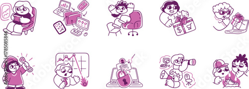 set of doodles, Modern colored Line Art Icons Digital Life, Tech, Social Media, Human Connection for UI UX, Apps, Websites, Marketing