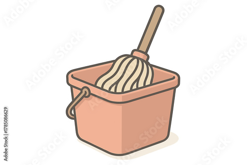 Stylized mop head soaking in a square bucket icon for cleaning tasks