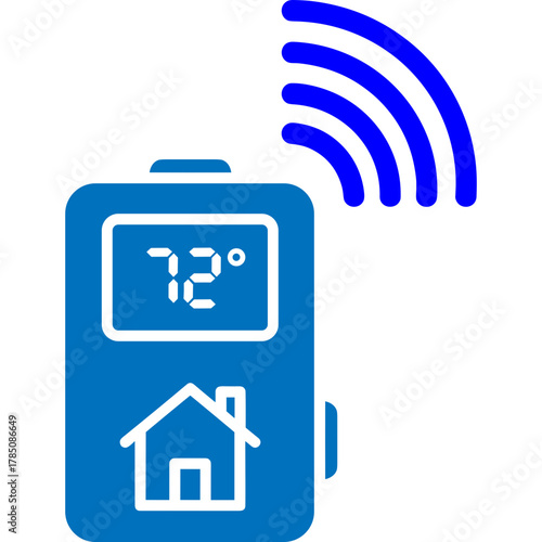 Smart thermostat icon with a WiFi signal for smart home automation, climate control apps, and energy-saving features in modern US households.