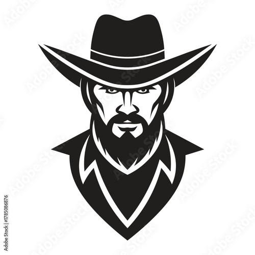 Strong Bold Cowboy Hat Silhouette Symbol, Minimal Western Vector