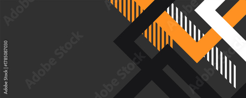 Bright black banner with a trend orange stripes. eps 10