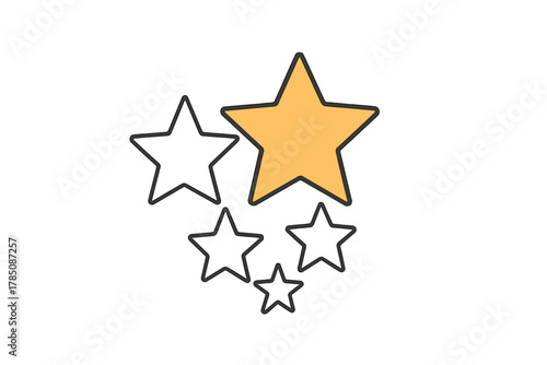 Five point star rating system with one filled shape highlighted