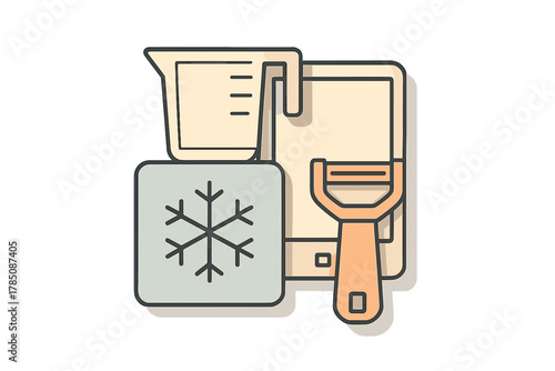 Kitchen utensils for ingredient preparation and food preservation concept