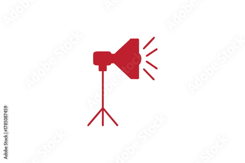 Vibrant Red Studio Light Icon Professional Photography Equipment Simple Graphic Design Element for Film Production and Photo Shoots and Creative Media