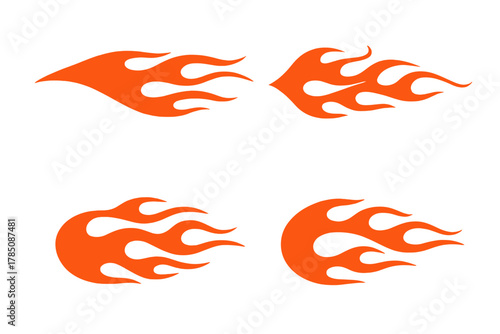 Four stylized orange flame decals and graphics for automotive themes