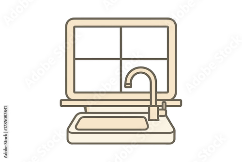 Kitchen sink and faucet icon with window background