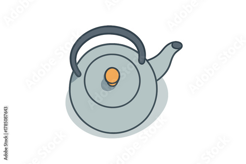 Top view of a simple kettle with handle and spout on white background