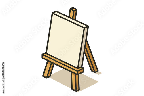 Isometric wooden easel holding blank canvas with soft shadow