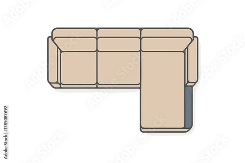 Overhead view of modern beige sectional sofa element for floor plans