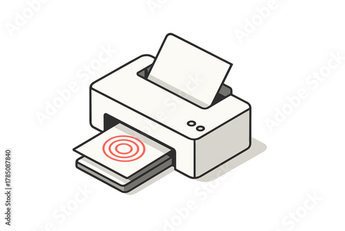 Isometric printer dispensing paper with target symbol