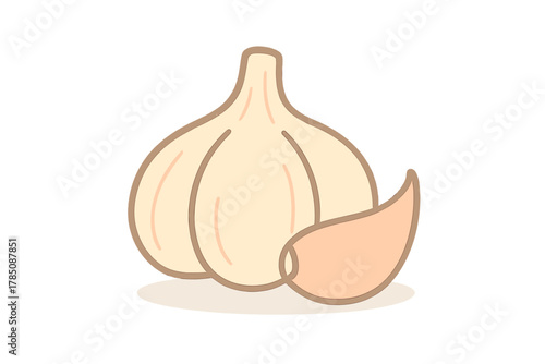 Whole garlic bulb and single clove on white background