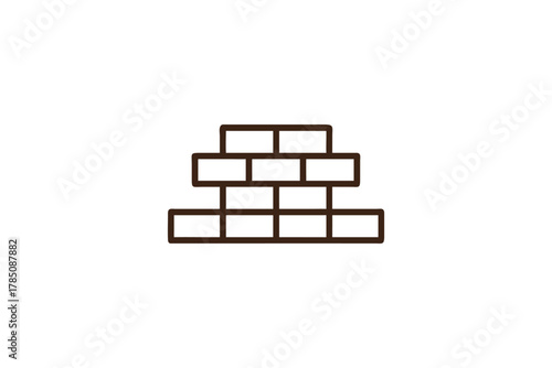 Simple Brown Outline Brick Wall Icon Stacked Pattern Building Construction Element White Background