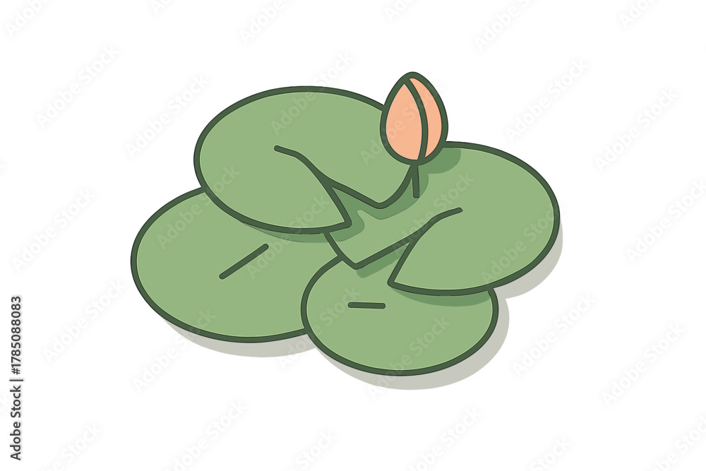 Naklejka premium Stylized cluster of water lily pads with closed bud