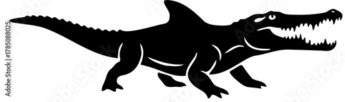 Ancient Sea Crocodile: Black Vector Metriorhynchus Reptile Silhouette