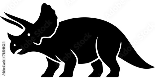 Herbivore Triceratops: Black Vector Horned Dinosaur Silhouette