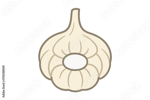 Stylized outline drawing of a whole garlic bulb with visible cloves segments