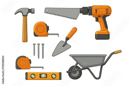 Assortment of construction and carpentry hand tools set