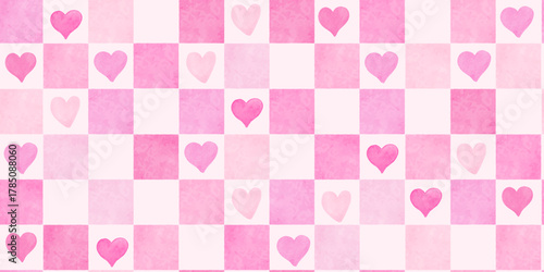 Valentine's day seamless pattern. Pink, blush hand drawn hearts. Endless repeat romantic design. Watercolor texture. Symbol of love.