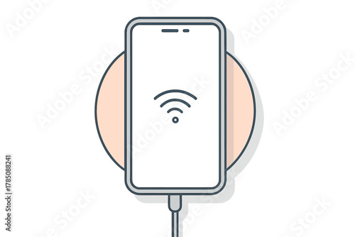 Smartphone charging on wireless pad with signal icon