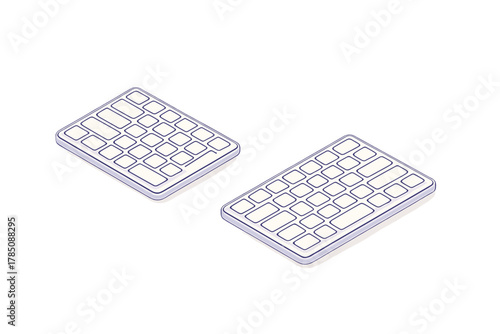 Isometric minimal computer keypads with subtle glowing effect