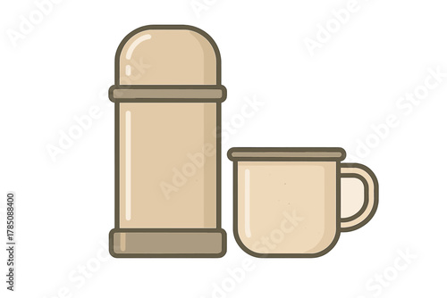 Camping thermos flask and enamel mug set for hot beverages