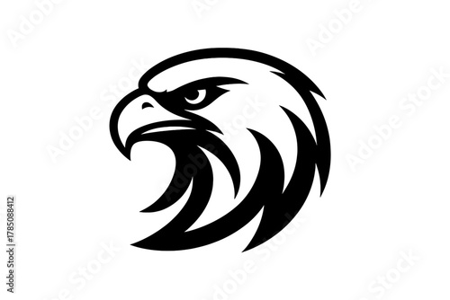 Stylized black and white eagle head profile mascot design concept