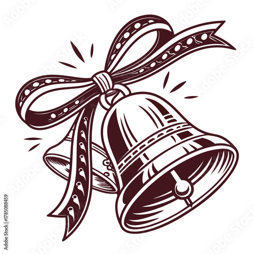 Two Christmas Bells with Decorative Ribbon illustration icon