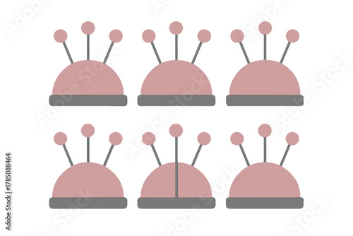 Stylized sewing pincushion icons featuring inserted pins