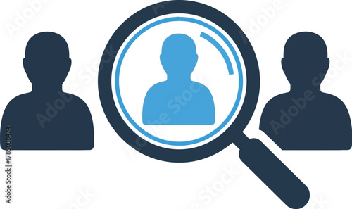 People with a magnifying glass focusing on one person silhouette
