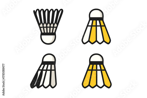 Four stylized shuttlecock icons for badminton sport equipment