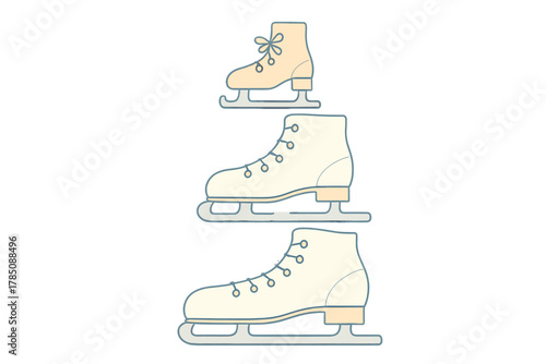Three stylized figure skates in ascending order