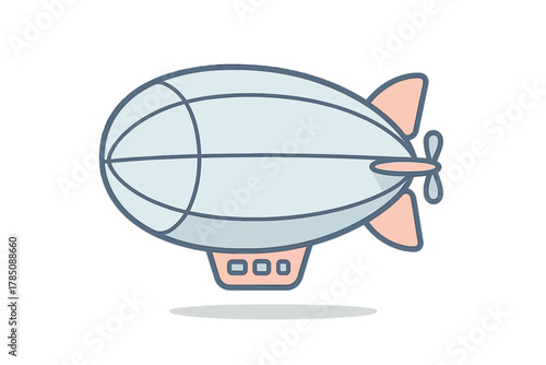 Simple cartoon airship with propeller and gondola icon