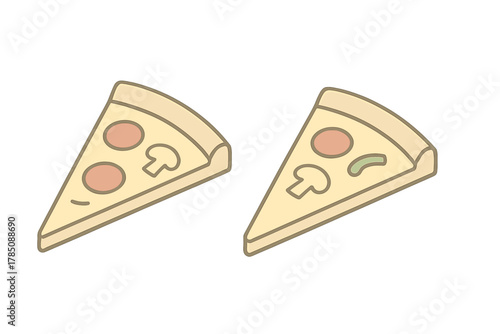 Isometric pizza slices with pepperoni and mushroom toppings