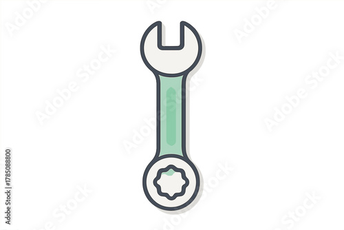 Combination wrench tool icon with open and box ends