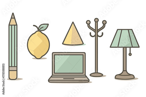 Assorted home and objects collection featuring simple geometric shapes