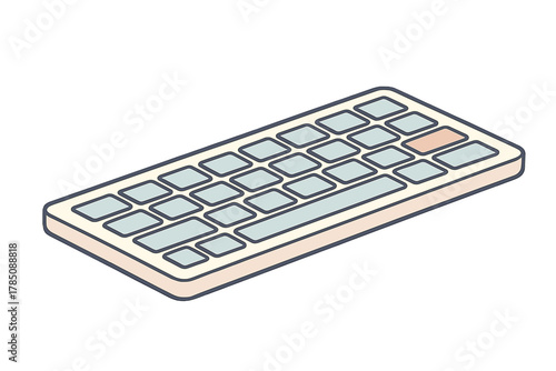Isometric compact keyboard with pastel color scheme and highlighted key
