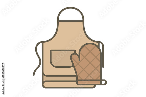 Muted color kitchen apron and oven mitt set icon graphic