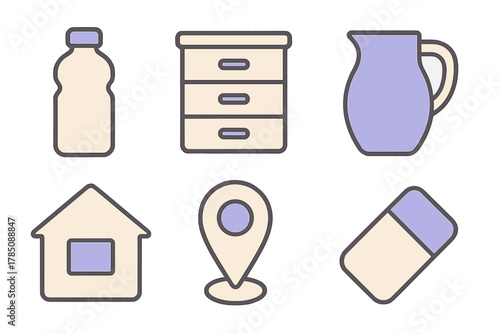 Collection of essential household and location symbols for graphic design projects