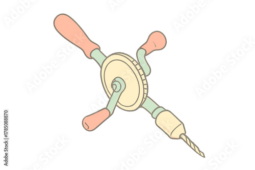 Vintage hand drill tool with crank handle and drill bit