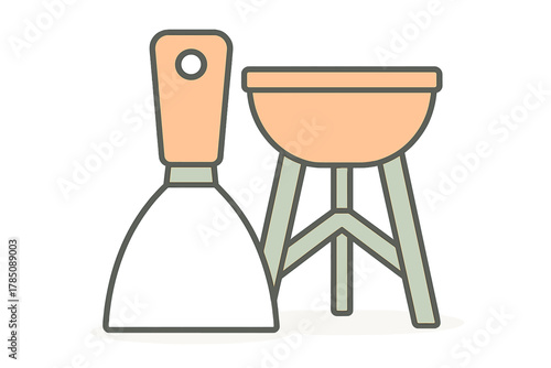 Barbecue grill and spatula icon set for outdoor cooking