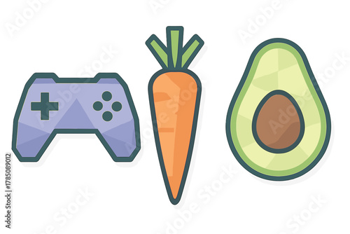 Controller Carrot and Avocado Food Icons Collection