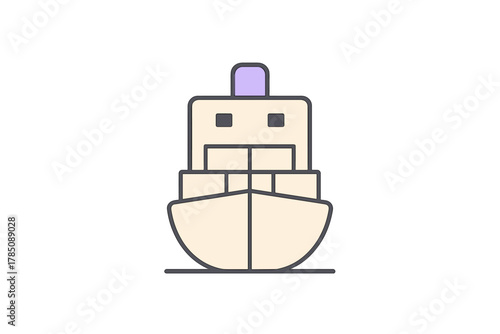Simple front view cargo ship icon with thick outline