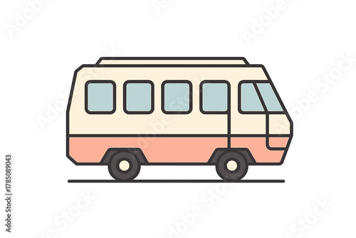 Retro style passenger van or minibus side view graphic symbol