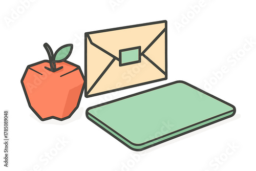 Isometric geometric icons of sealed envelope and closed portable computer