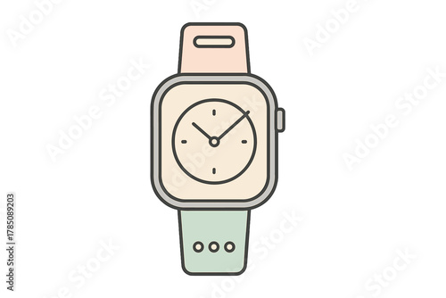Modern square smartwatch with analog watch face and colorful strap