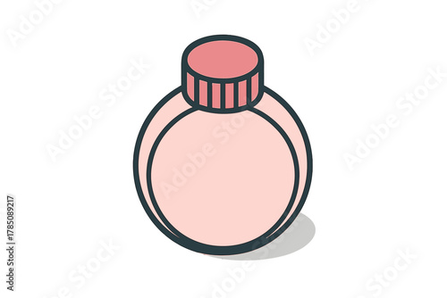 Isometric pink round perfume bottle with screw cap symbol