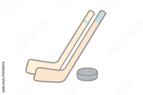 Crossed hockey sticks and puck icon graphic