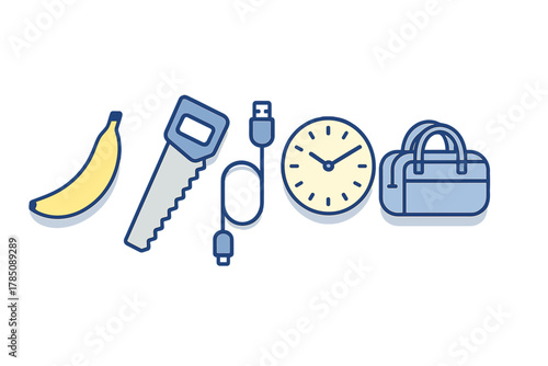 Set of common household and daily use item flat icons