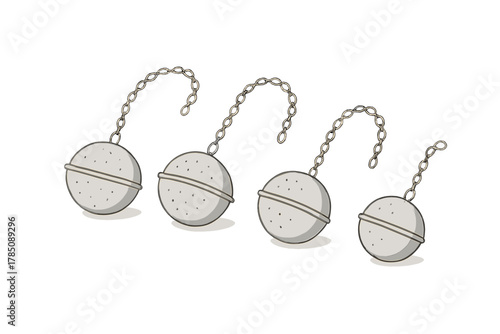 Four stainless steel tea infuser balls with attached metal chains